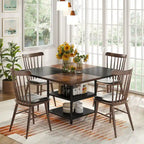 Round Dining Table with Storage Shelves for 4 Metal Legs Wood Table Top for Home Dining Room Living Room, Rustic Brown Black