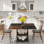 Round Dining Table with Storage Shelves for 4 Metal Legs Wood Table Top for Home Dining Room Living Room, Rustic Brown Black