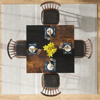 Round Dining Table with Storage Shelves for 4 Metal Legs Wood Table Top for Home Dining Room Living Room, Rustic Brown Black