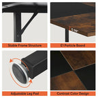 Round Dining Table with Storage Shelves for 4 Metal Legs Wood Table Top for Home Dining Room Living Room, Rustic Brown Black