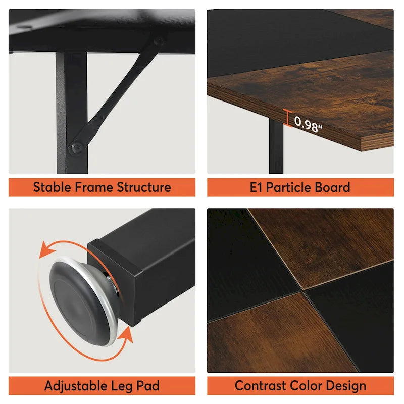 Round Dining Table with Storage Shelves for 4 Metal Legs Wood Table Top for Home Dining Room Living Room, Rustic Brown Black