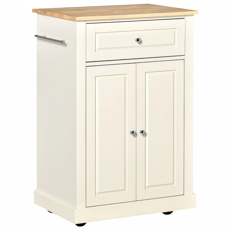 HOMCOM Rolling Kitchen Island Cart, Portable Serving Trolley Table with Drawer, Adjustable Shelf and 2 Towel Racks