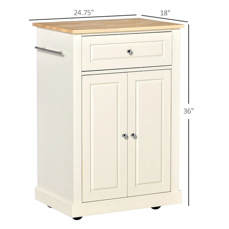 HOMCOM Rolling Kitchen Island Cart, Portable Serving Trolley Table with Drawer, Adjustable Shelf and 2 Towel Racks