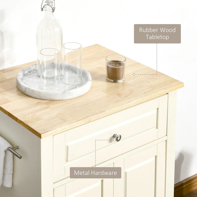 HOMCOM Rolling Kitchen Island Cart, Portable Serving Trolley Table with Drawer, Adjustable Shelf and 2 Towel Racks