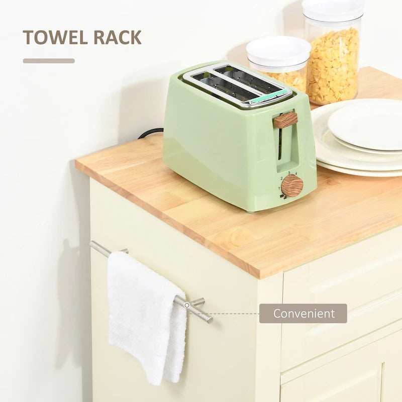 HOMCOM Rolling Kitchen Island Cart, Portable Serving Trolley Table with Drawer, Adjustable Shelf and 2 Towel Racks