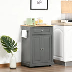 HOMCOM Rolling Kitchen Island Cart, Portable Serving Trolley Table with Drawer, Adjustable Shelf and 2 Towel Racks