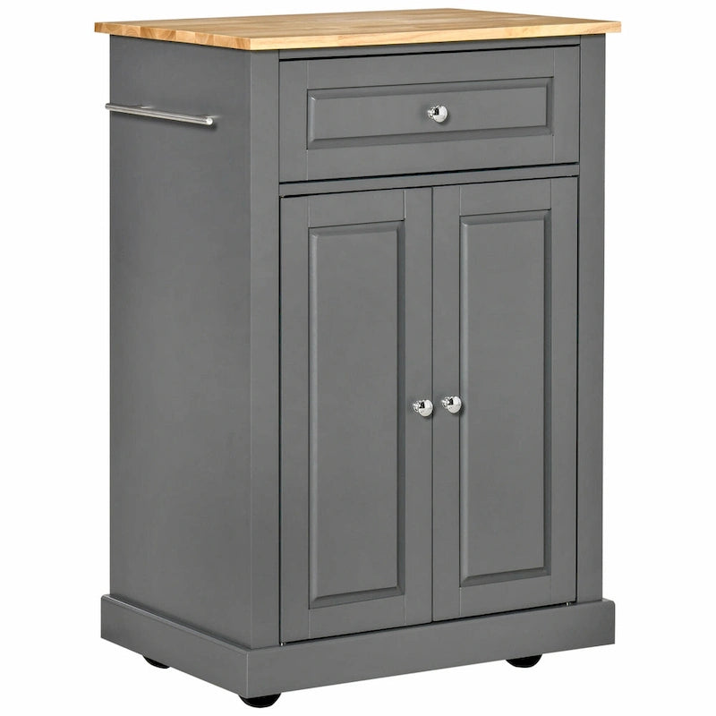 HOMCOM Rolling Kitchen Island Cart, Portable Serving Trolley Table with Drawer, Adjustable Shelf and 2 Towel Racks