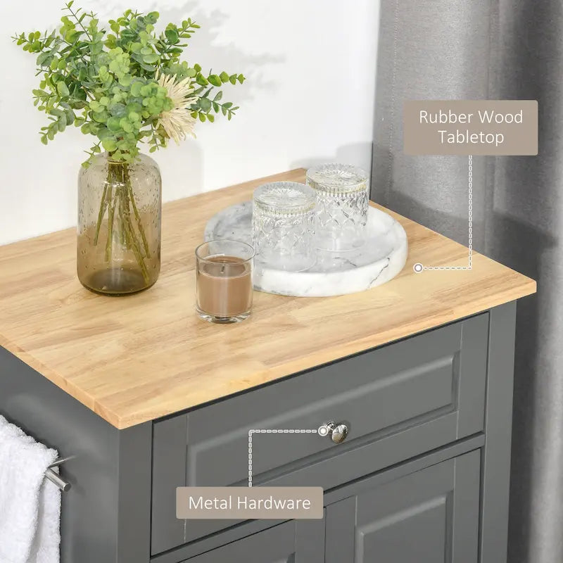 HOMCOM Rolling Kitchen Island Cart, Portable Serving Trolley Table with Drawer, Adjustable Shelf and 2 Towel Racks