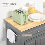 HOMCOM Rolling Kitchen Island Cart, Portable Serving Trolley Table with Drawer, Adjustable Shelf and 2 Towel Racks