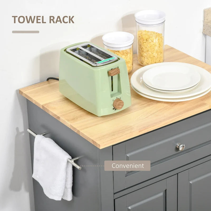 HOMCOM Rolling Kitchen Island Cart, Portable Serving Trolley Table with Drawer, Adjustable Shelf and 2 Towel Racks
