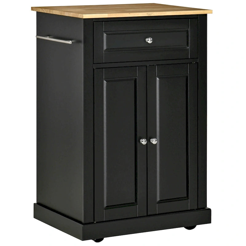 HOMCOM Rolling Kitchen Island Cart, Portable Serving Trolley Table with Drawer, Adjustable Shelf and 2 Towel Racks