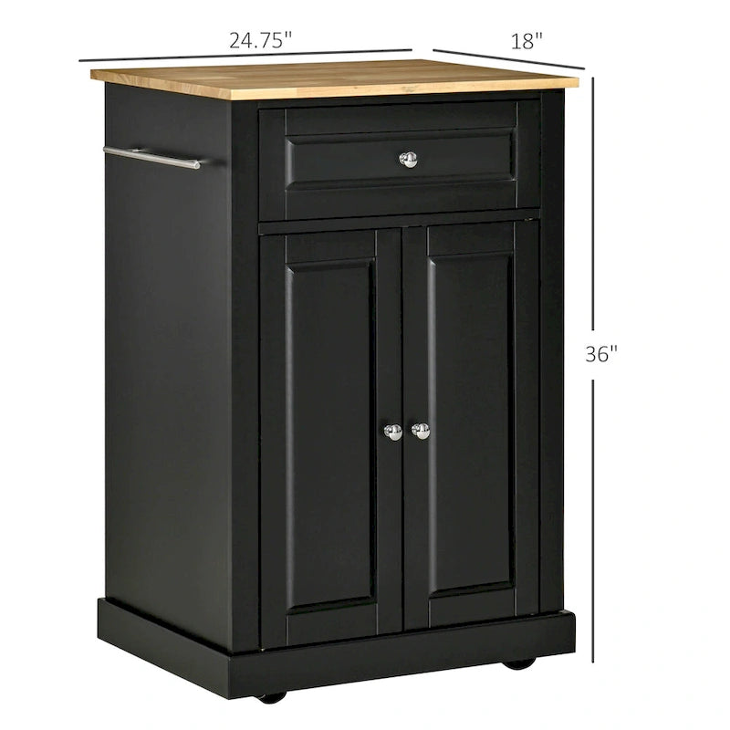 HOMCOM Rolling Kitchen Island Cart, Portable Serving Trolley Table with Drawer, Adjustable Shelf and 2 Towel Racks