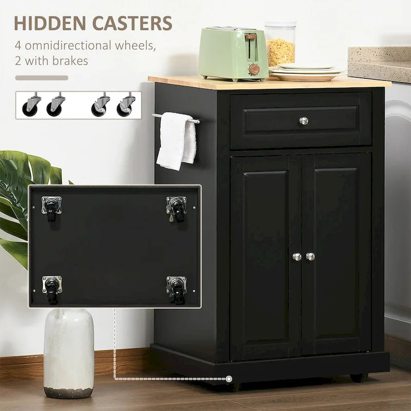 HOMCOM Rolling Kitchen Island Cart, Portable Serving Trolley Table with Drawer, Adjustable Shelf and 2 Towel Racks