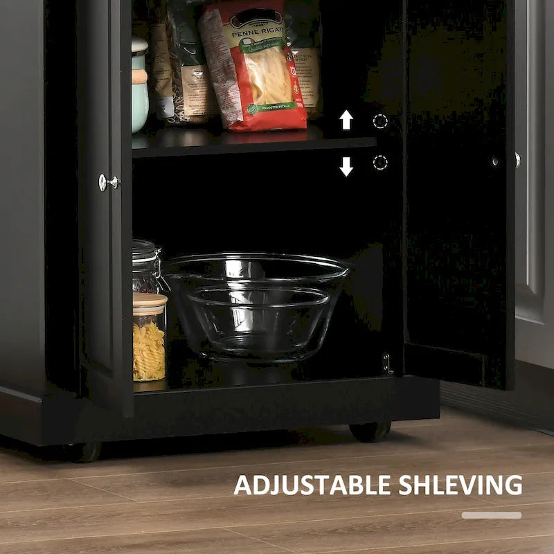 HOMCOM Rolling Kitchen Island Cart, Portable Serving Trolley Table with Drawer, Adjustable Shelf and 2 Towel Racks