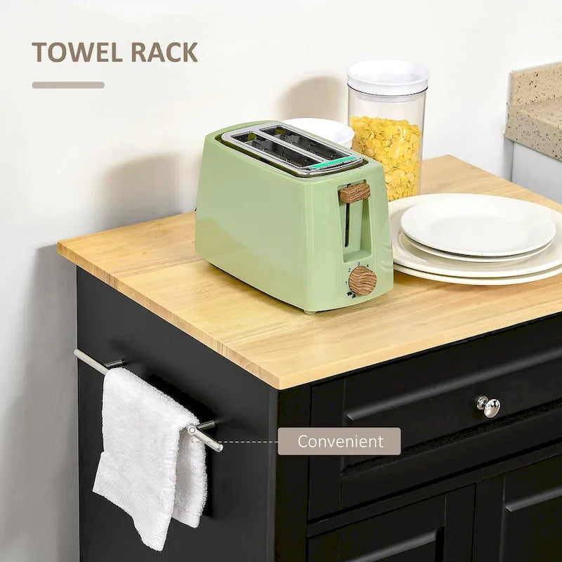 HOMCOM Rolling Kitchen Island Cart, Portable Serving Trolley Table with Drawer, Adjustable Shelf and 2 Towel Racks