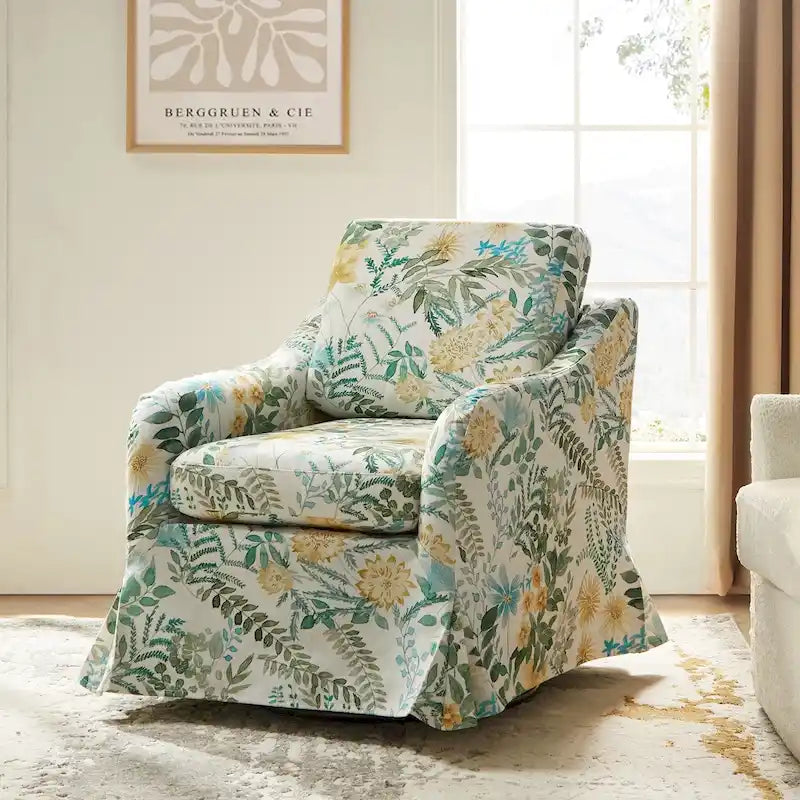 Alois Floral Slipcover Swivel Accent Chair with Removable Cushion by HULALA HOME
