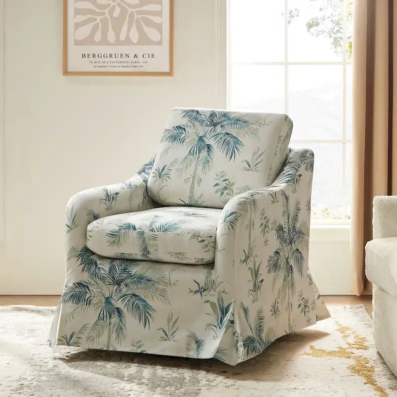 Alois Floral Slipcover Swivel Accent Chair with Removable Cushion by HULALA HOME