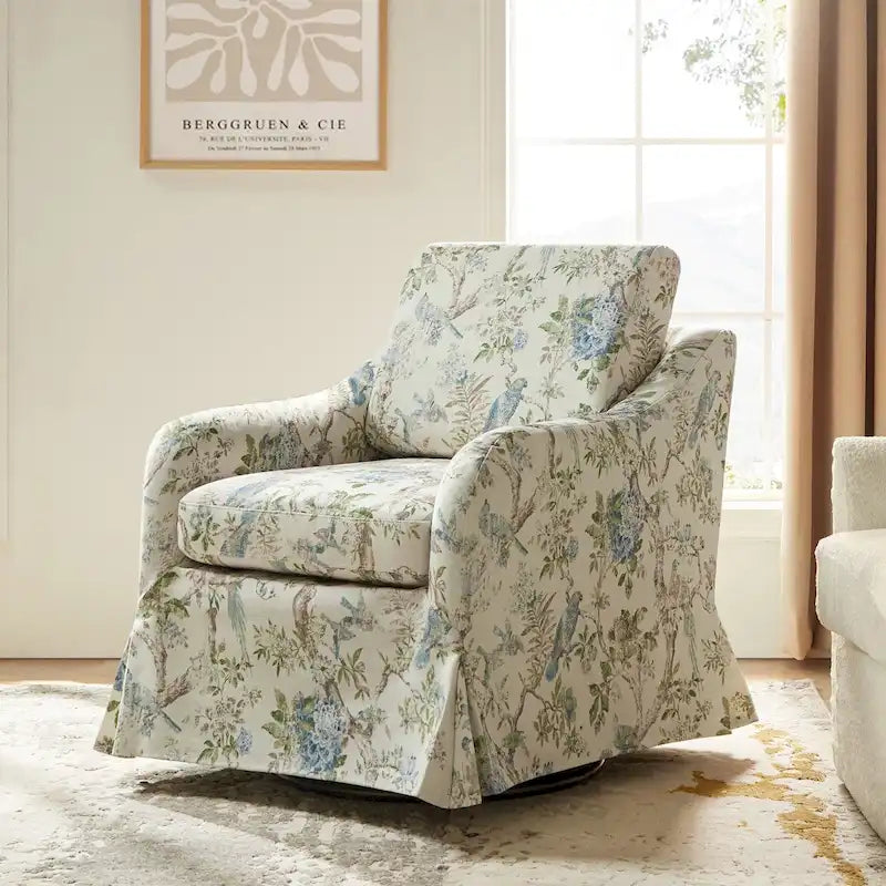 Alois Floral Slipcover Swivel Accent Chair with Removable Cushion by HULALA HOME