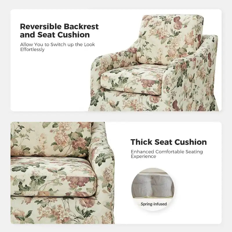 Alois Floral Slipcover Swivel Accent Chair with Removable Cushion by HULALA HOME