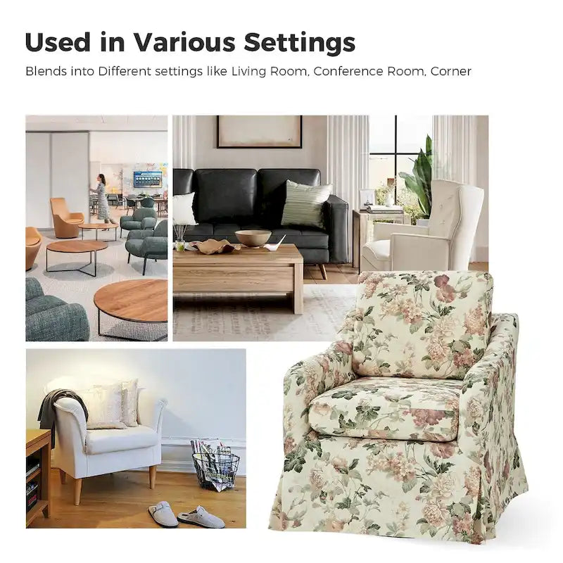 Alois Floral Slipcover Swivel Accent Chair with Removable Cushion by HULALA HOME