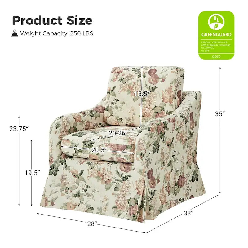 Alois Floral Slipcover Swivel Accent Chair with Removable Cushion by HULALA HOME