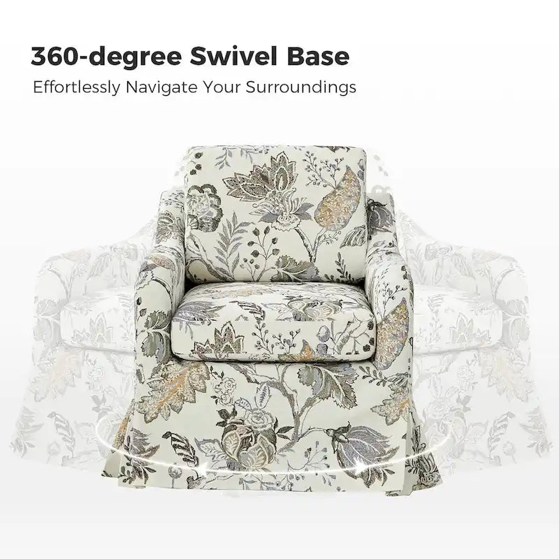 Alois Floral Slipcover Swivel Accent Chair with Removable Cushion by HULALA HOME