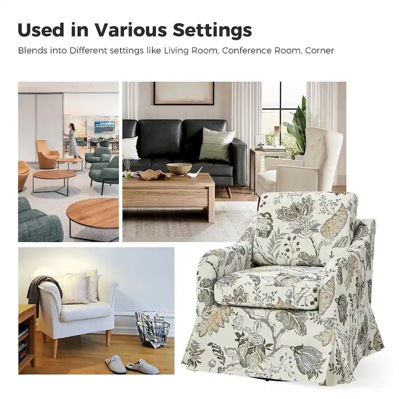 Alois Floral Slipcover Swivel Accent Chair with Removable Cushion by HULALA HOME