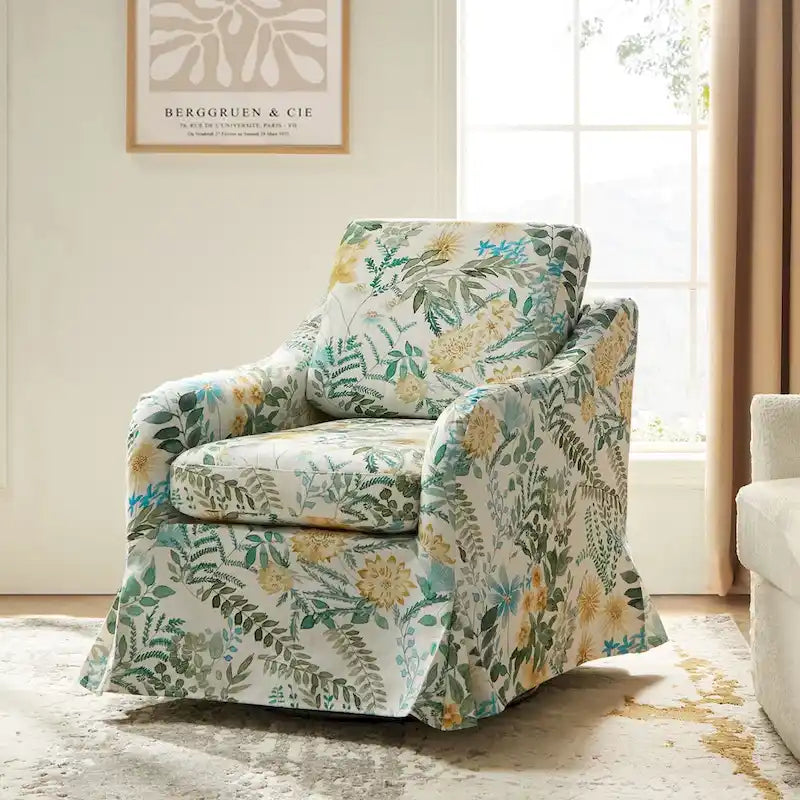 Alois Floral Slipcover Swivel Accent Chair with Removable Cushion by HULALA HOME