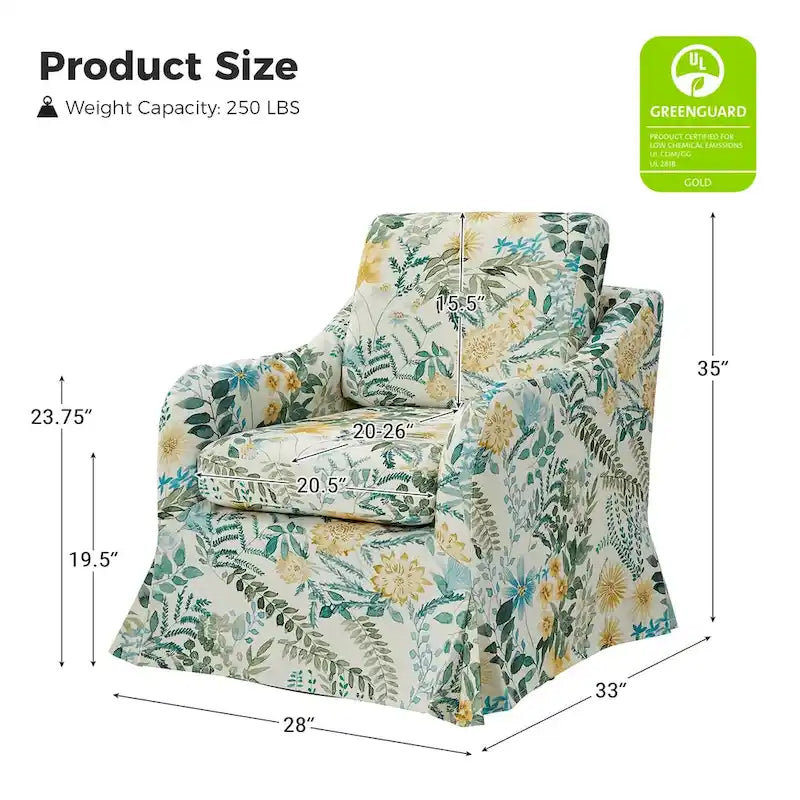 Alois Floral Slipcover Swivel Accent Chair with Removable Cushion by HULALA HOME