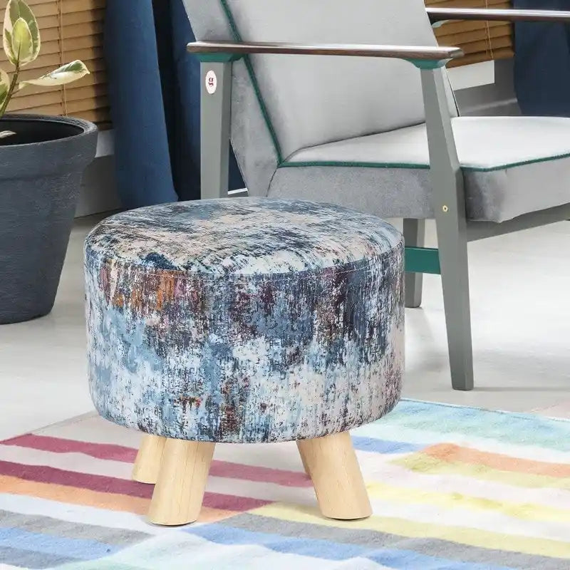 Adeco Modern Round Padded Upholstered Ottoman Footrest Stool