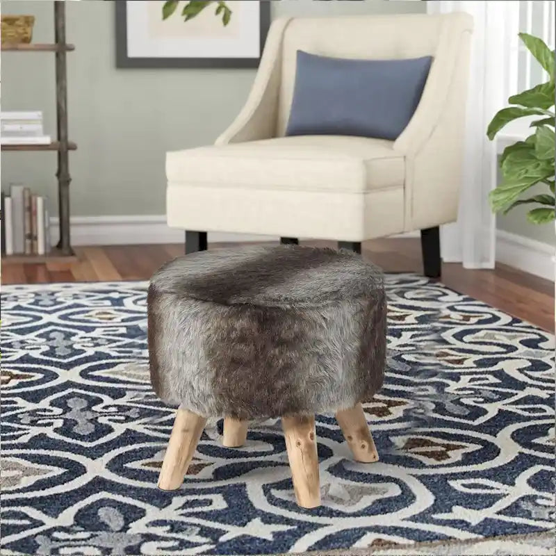 Adeco Modern Round Padded Upholstered Ottoman Footrest Stool