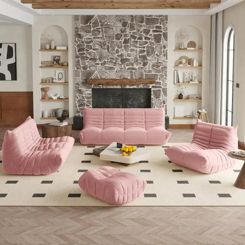 Fireside Chair Single Sofa Teddy Fabric Bean Bag Chair