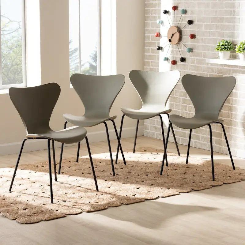 Beige Plastic Dining Chairs - 4-Piece Metal Frame Set