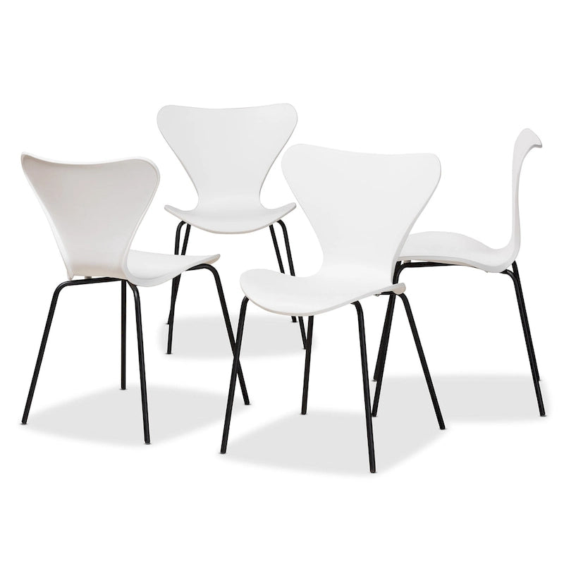 Beige Plastic Dining Chairs - 4-Piece Metal Frame Set
