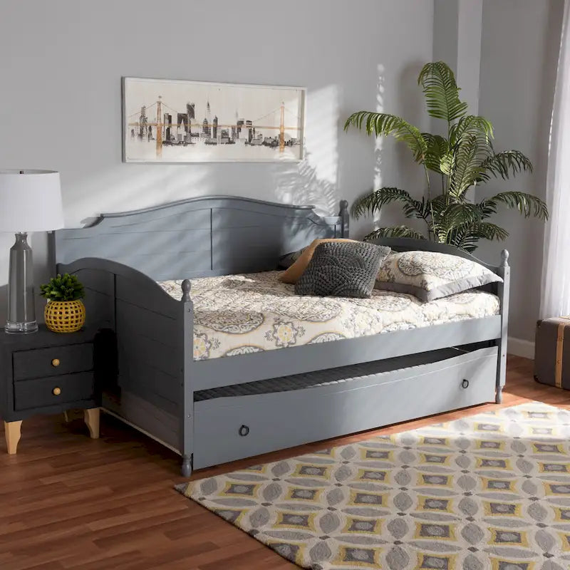 Mara Cottage Farmhouse Full Size Daybed with Roll-out Trundle Bed