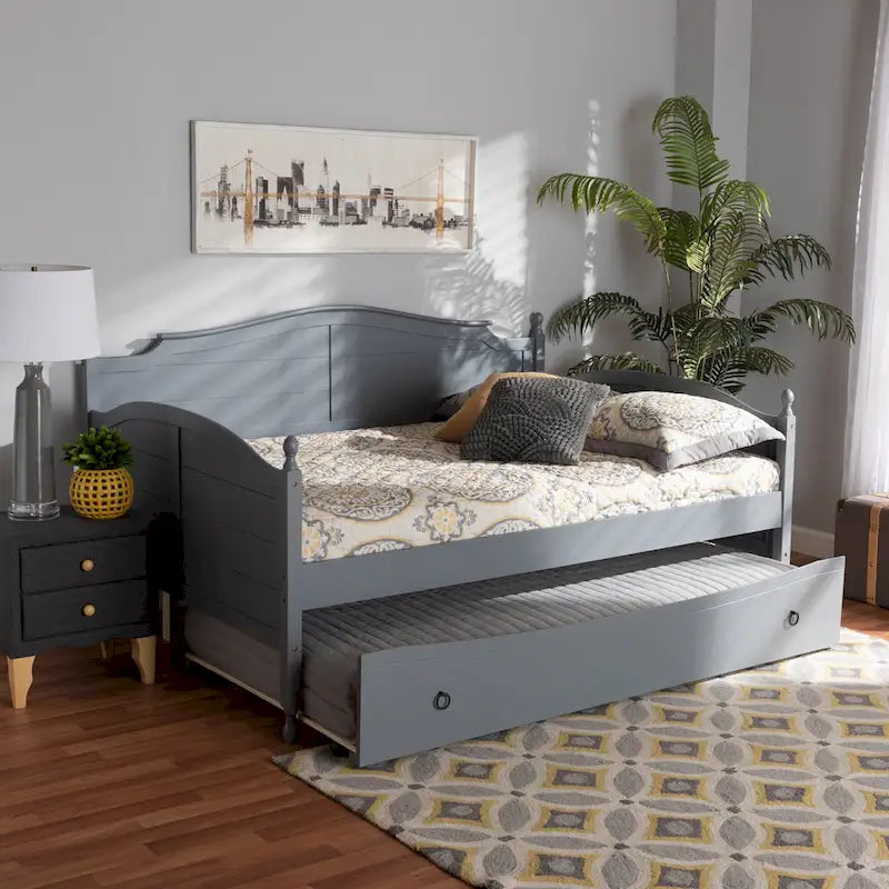 Mara Cottage Farmhouse Full Size Daybed with Roll-out Trundle Bed