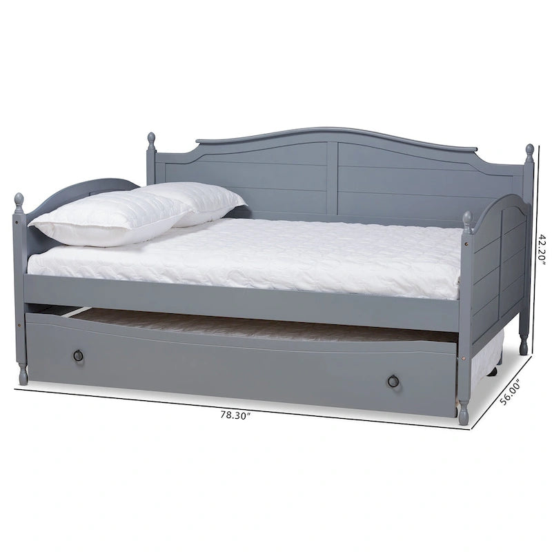 Mara Cottage Farmhouse Full Size Daybed with Roll-out Trundle Bed