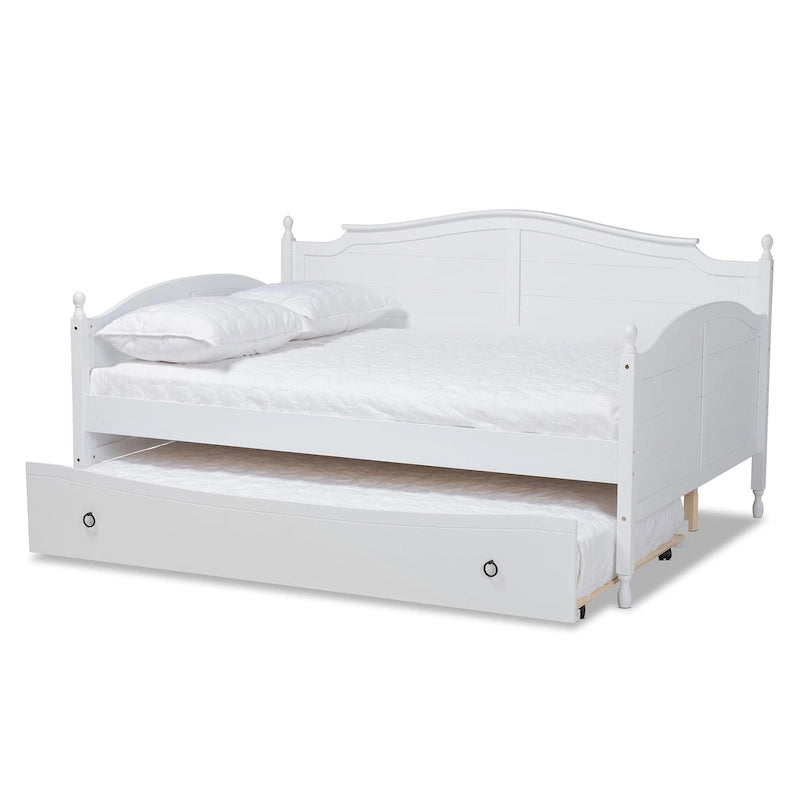 Mara Cottage Farmhouse Full Size Daybed with Roll-out Trundle Bed