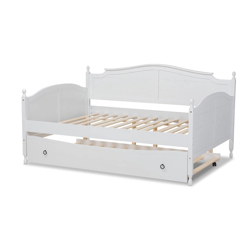 Mara Cottage Farmhouse Full Size Daybed with Roll-out Trundle Bed