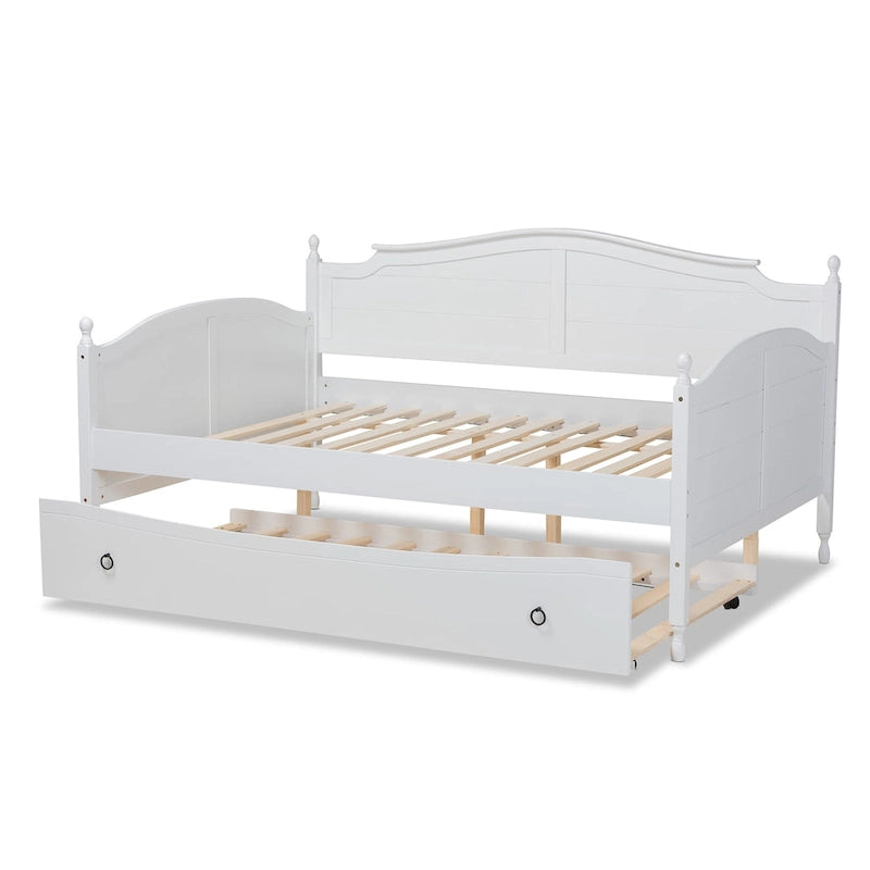 Mara Cottage Farmhouse Full Size Daybed with Roll-out Trundle Bed