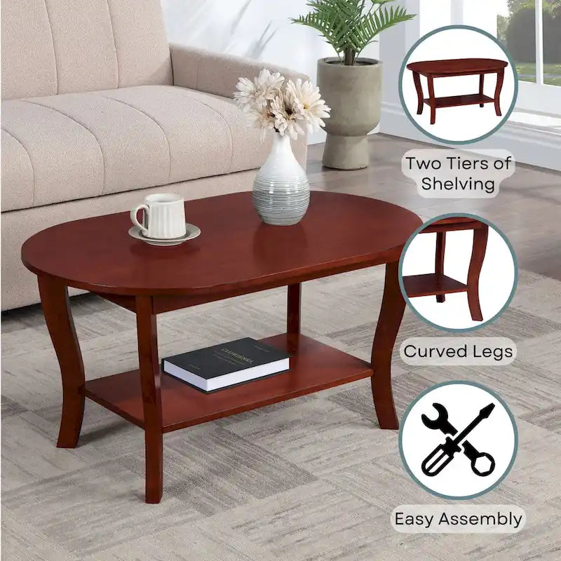 Convenience Concepts American Heritage Oval Coffee Table with Shelf