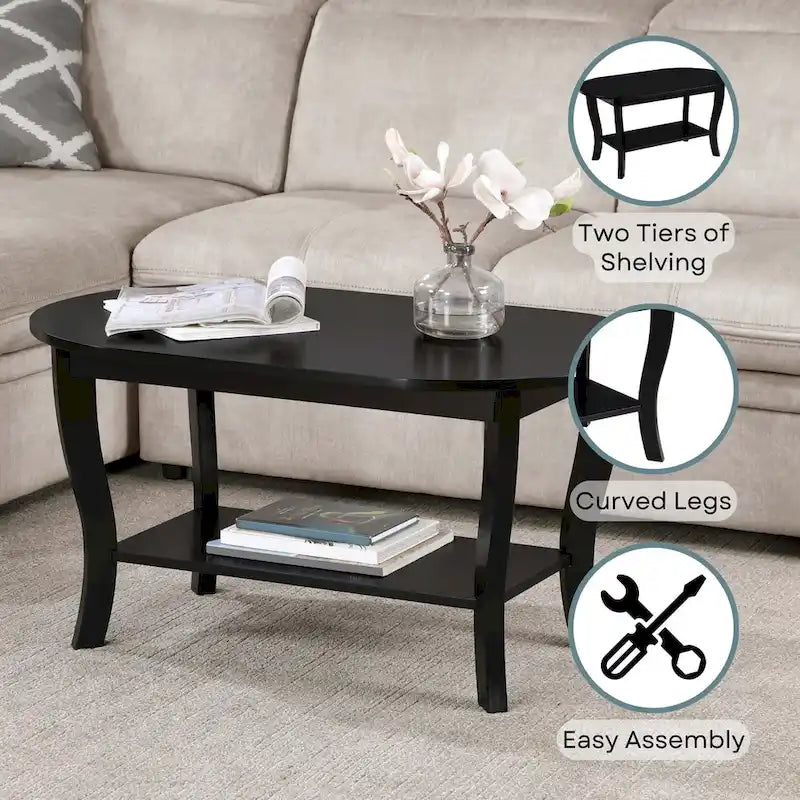 Convenience Concepts American Heritage Oval Coffee Table with Shelf