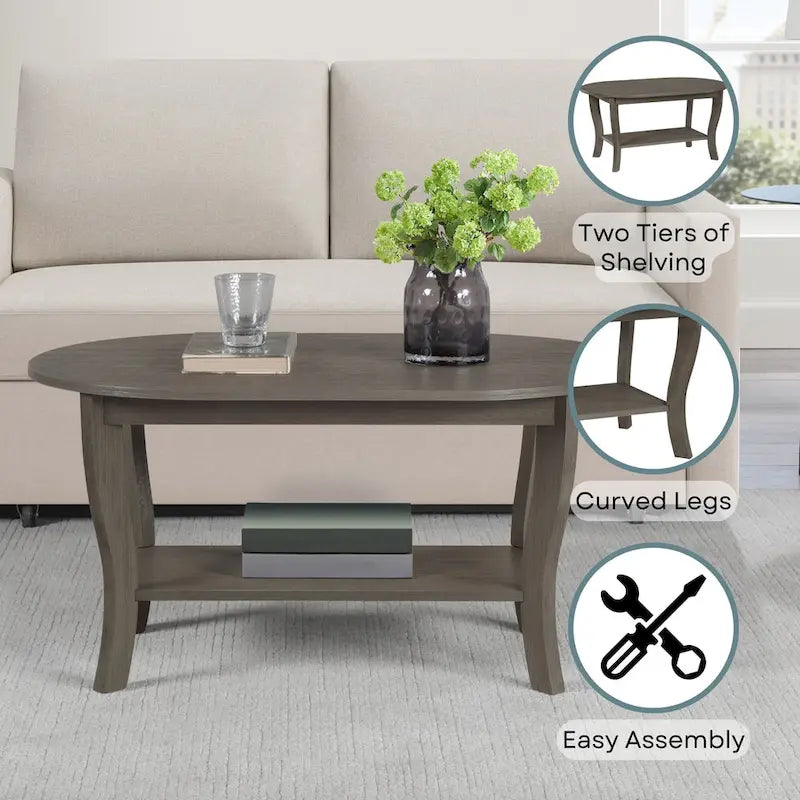 Convenience Concepts American Heritage Oval Coffee Table with Shelf