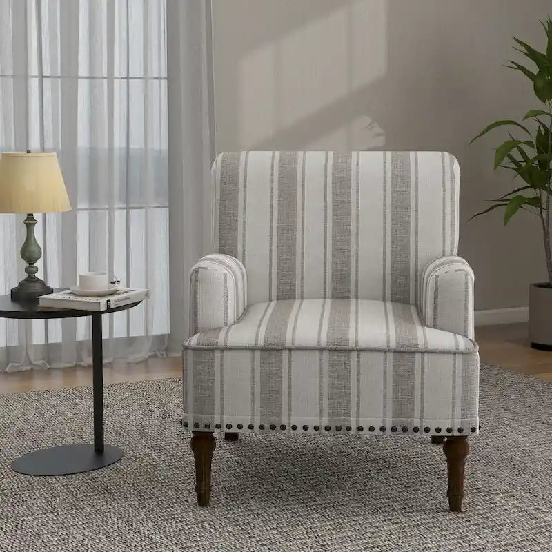 Traditional Upholstered Stripe Accent Chair Modern Armchair