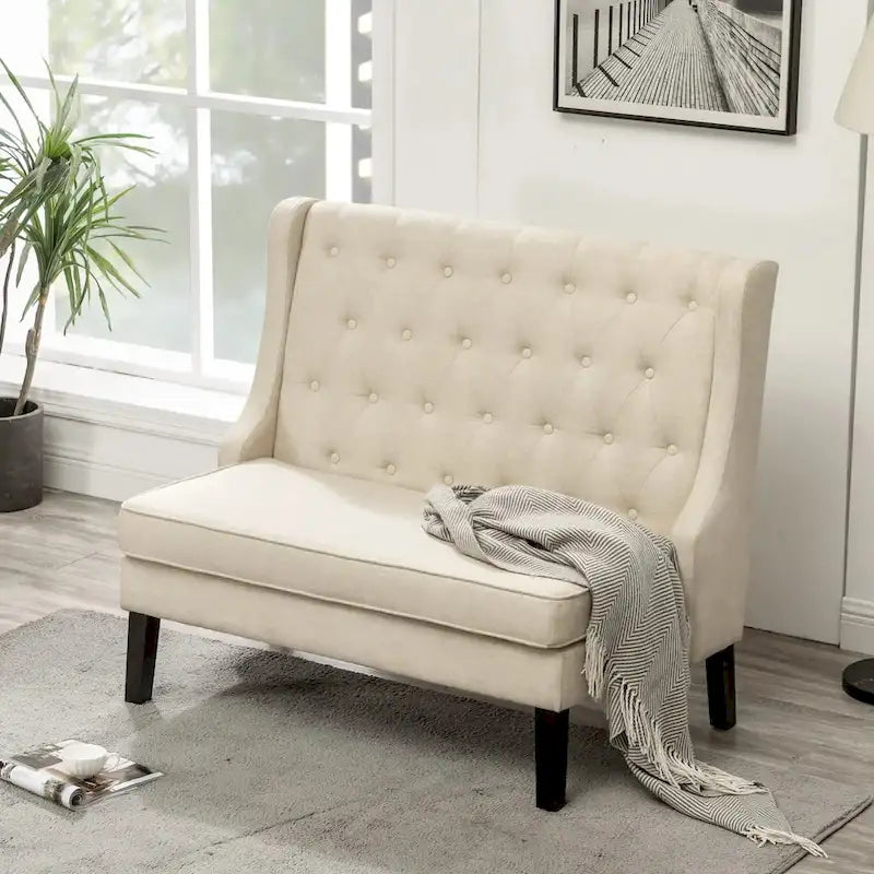 Modern Settee Bench ,loveseat Sofa Loveaseat Settee Sofa Bench High Back for Dining Living Room Hallway or Entryway Seating