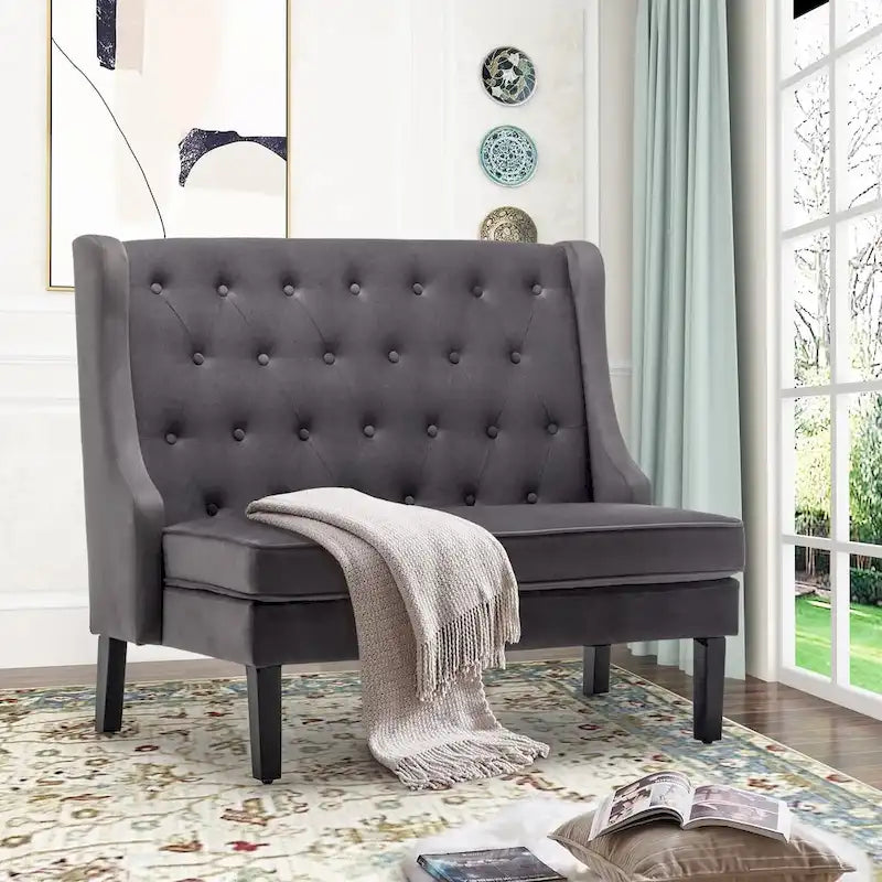 Modern Settee Bench ,loveseat Sofa Loveaseat Settee Sofa Bench High Back for Dining Living Room Hallway or Entryway Seating