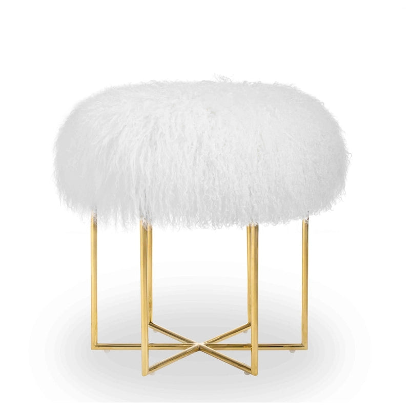 Bailey Real Sheepskin Mongolian/ Stainless Steel Ottoman
