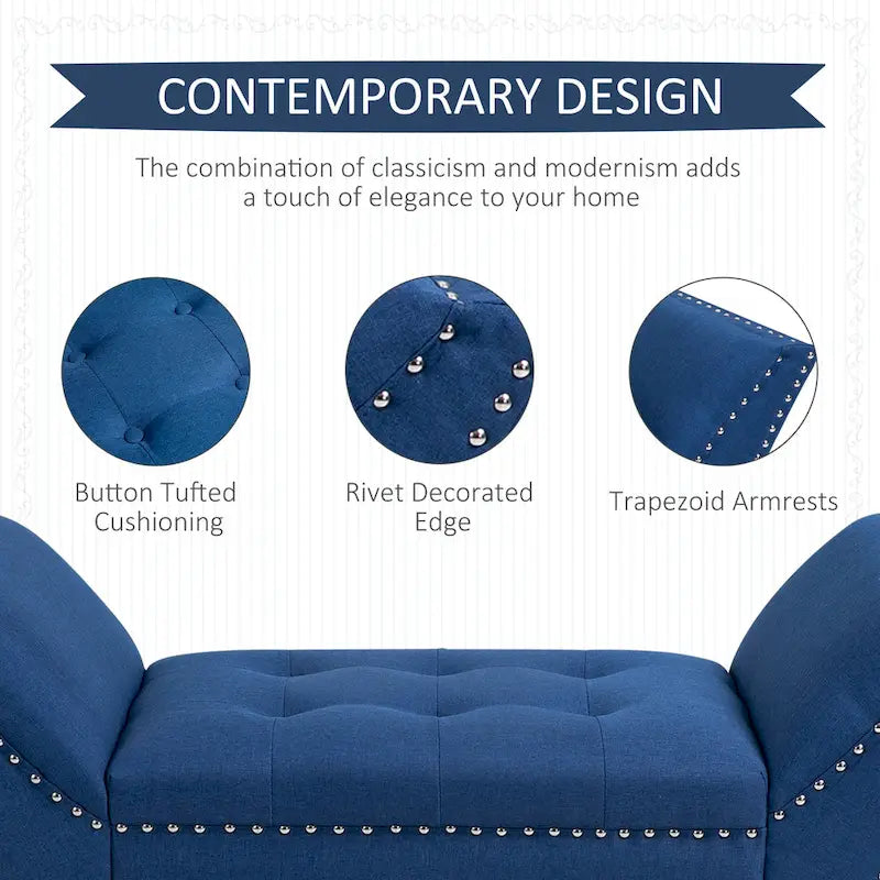 HOMCOM Modern Button Tufted Sitting Bench/Accent Fabric Upholstered Ottoman for Bedroom or Living Room