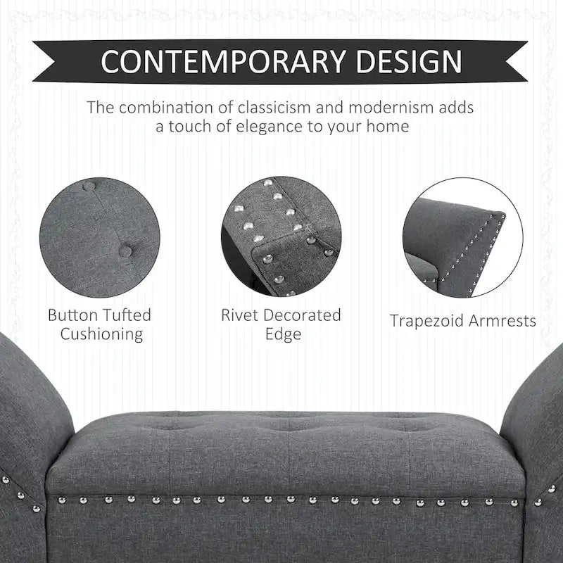 HOMCOM Modern Button Tufted Sitting Bench/Accent Fabric Upholstered Ottoman for Bedroom or Living Room