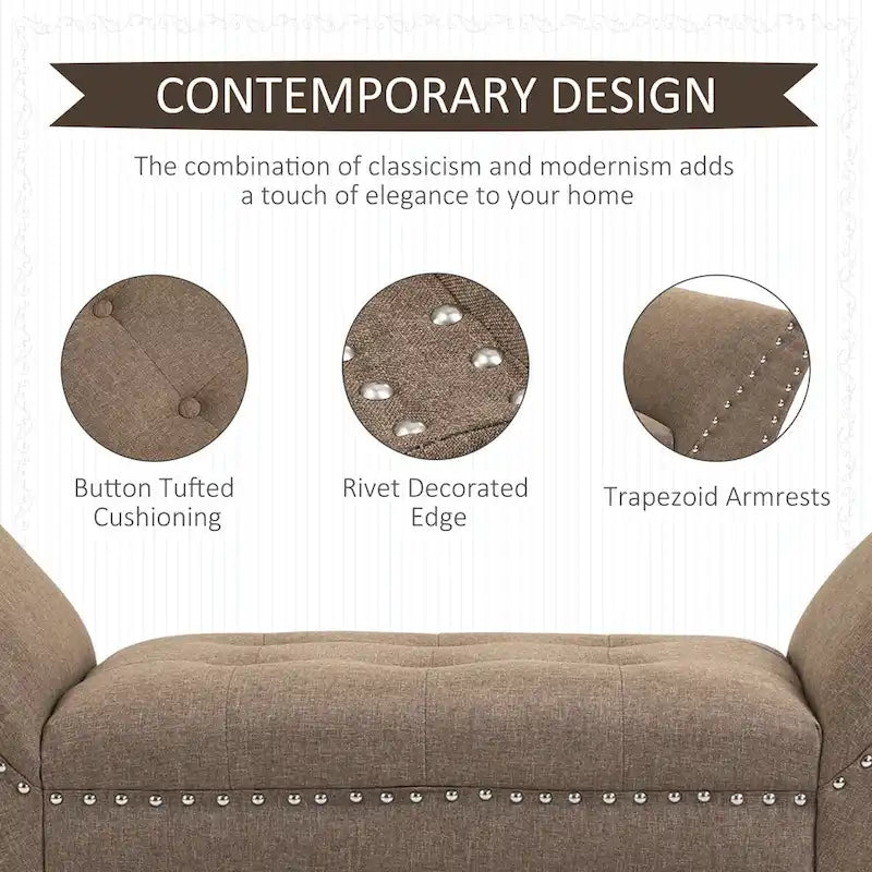 HOMCOM Modern Button Tufted Sitting Bench/Accent Fabric Upholstered Ottoman for Bedroom or Living Room